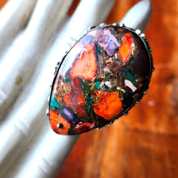 Multicolor Gemstone Statement Ring - Adjustable Modern Ring - Only one available - Picture 9 of 15